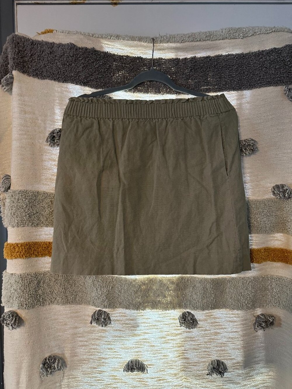 J.Crew Women’s Sidewalk A Line Skirt Olive Green Pockets Elastic Waist Lined 6